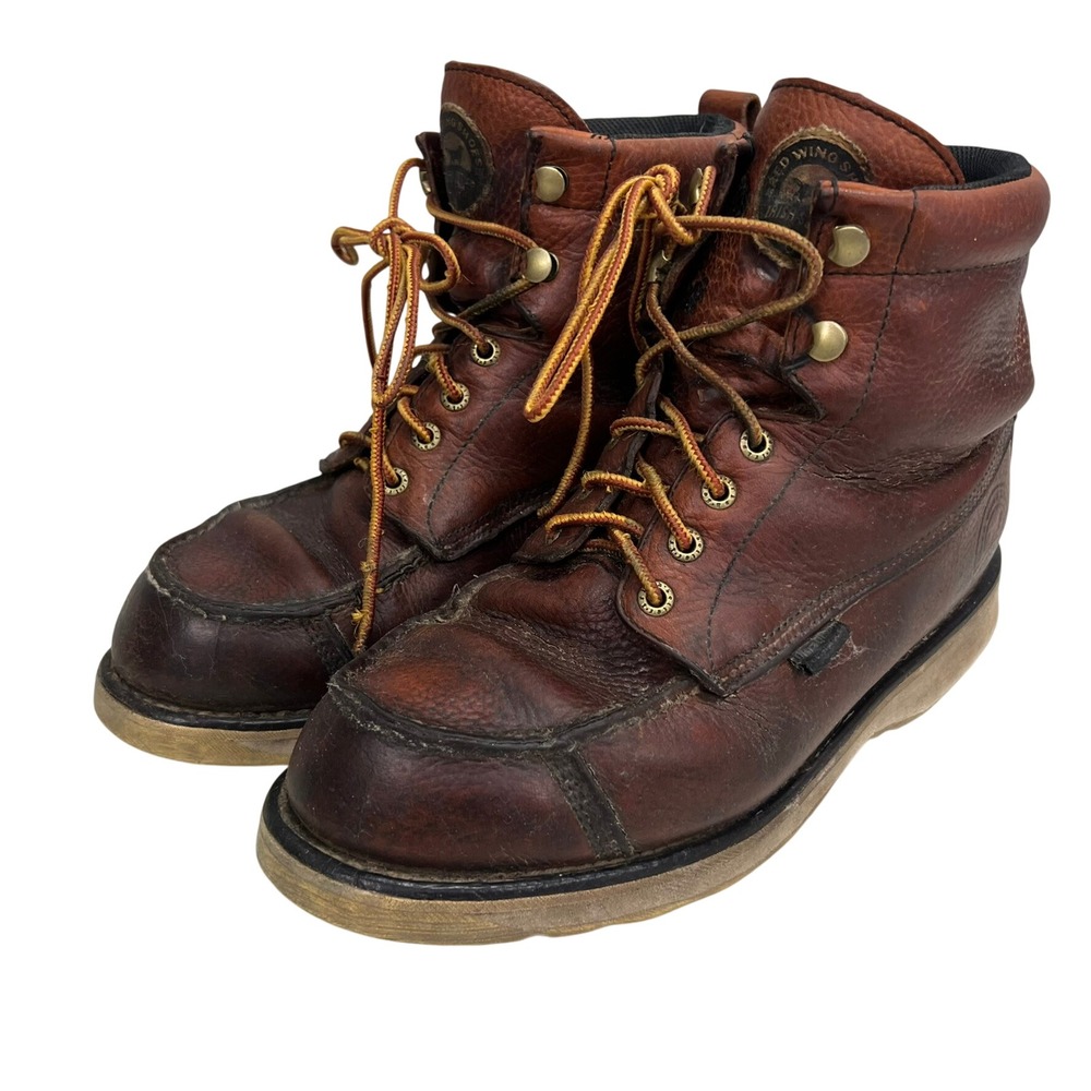 Vintage Red Wing Irish Setter Mens 8.5 Brown Leather Moc Toe Work Boots 83605